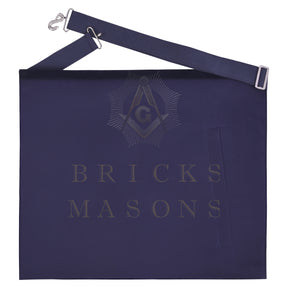 Past Master Blue Lodge Apron - Navy Velvet & Silver Bullion Hand Embroidery