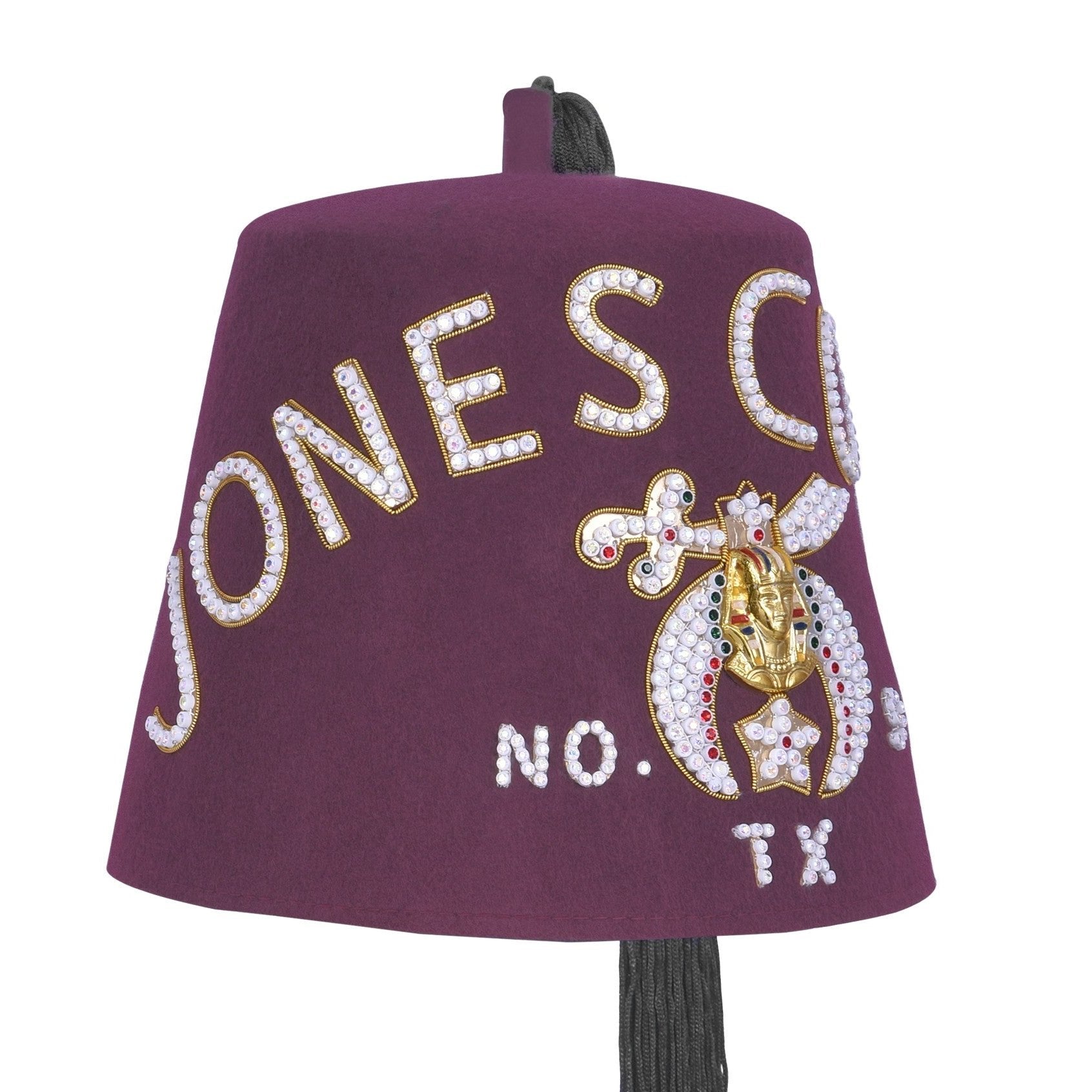 Chapeau Shriners Fez - Lettres strass en laine bordeaux