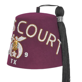 Chapeau Shriners Fez - Lettres strass en laine bordeaux