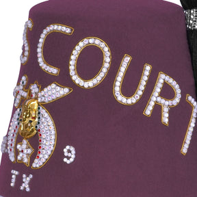 Chapeau Shriners Fez - Lettres strass en laine bordeaux