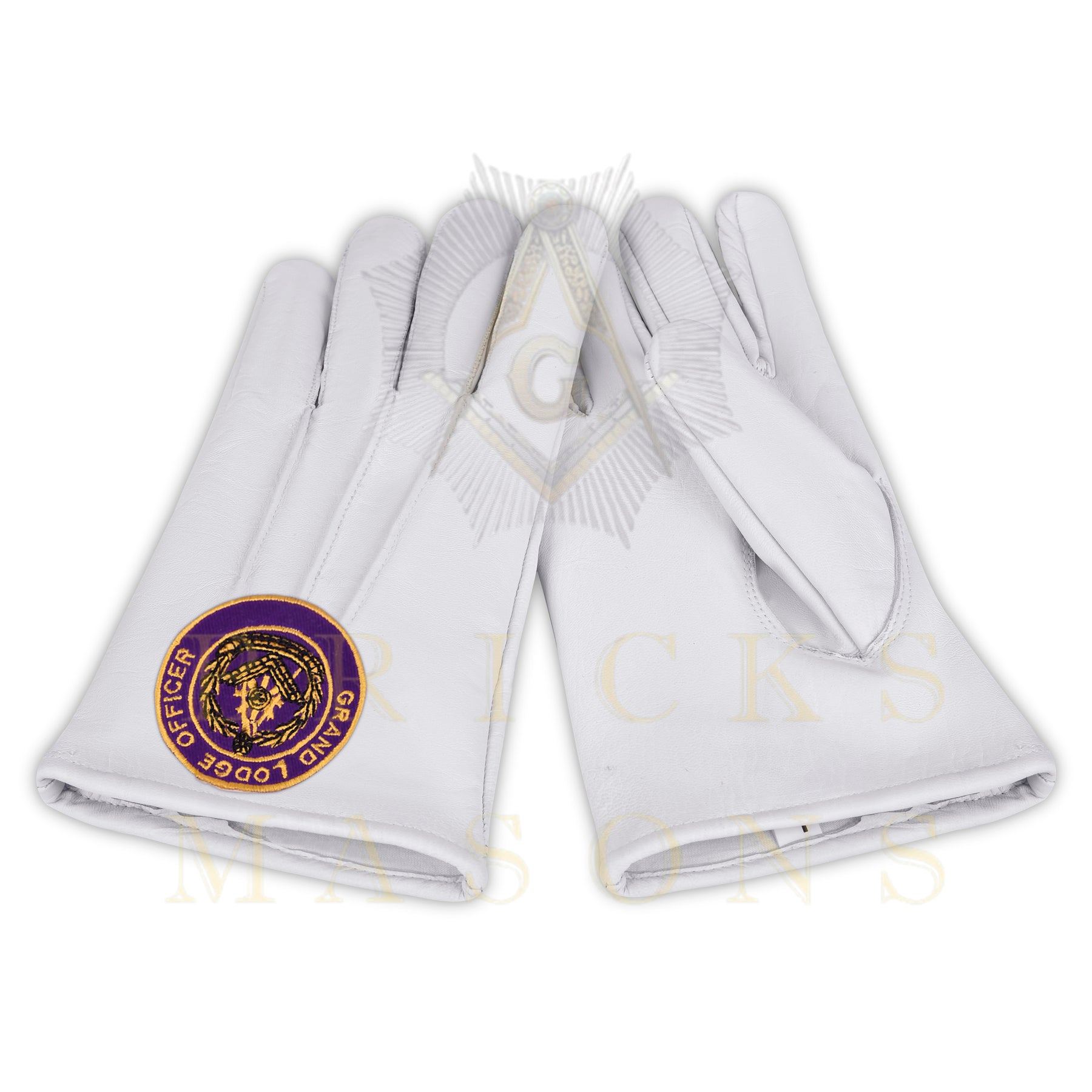 Past Grand Master Blue Lodge Gloves - White Leather Grand Lodge Officer