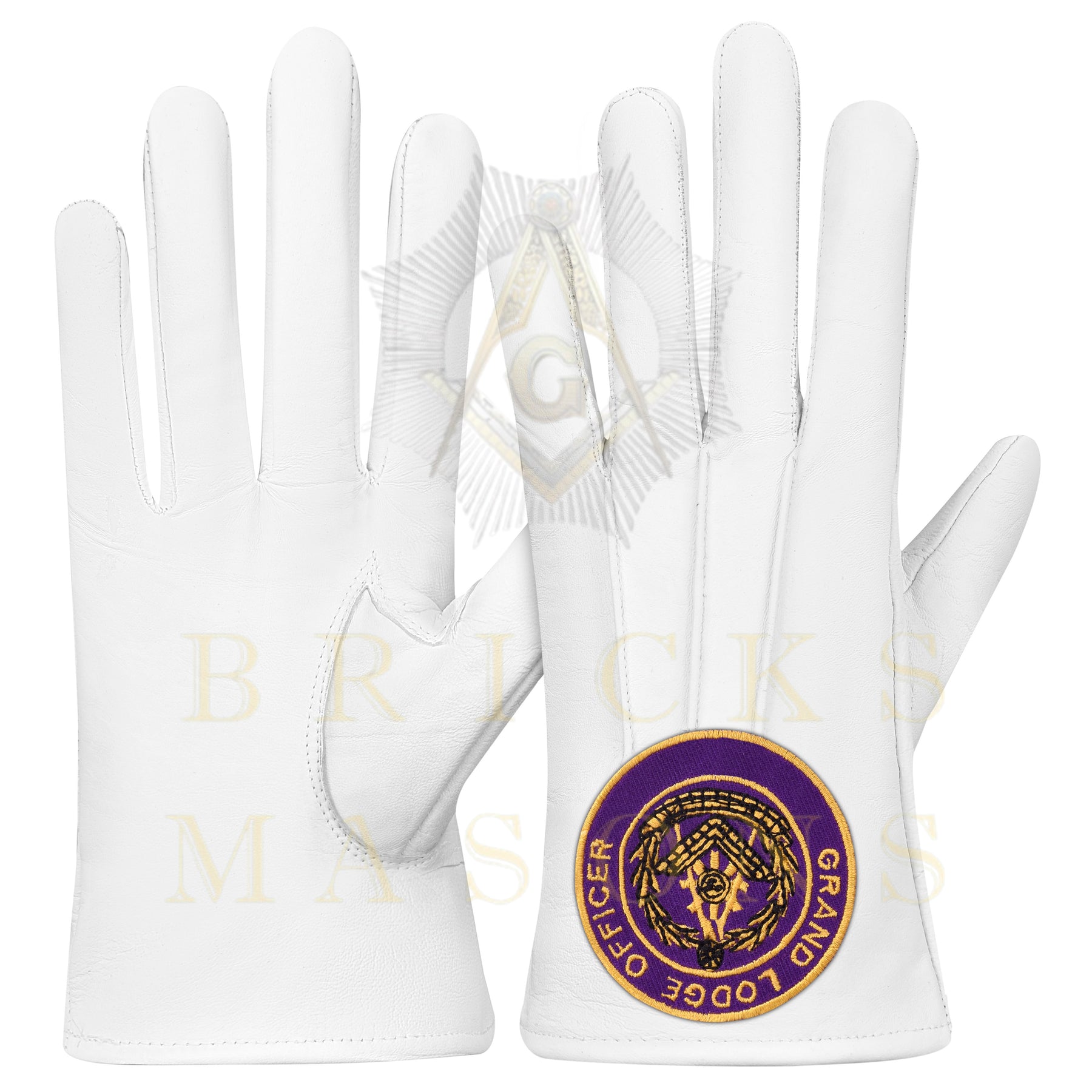 Past Grand Master Blue Lodge Gloves - White Leather Grand Lodge Officer
