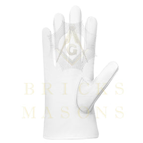 33rd Degree Scottish Rite Gloves -  White Leather Eagle Wings Up Patch
