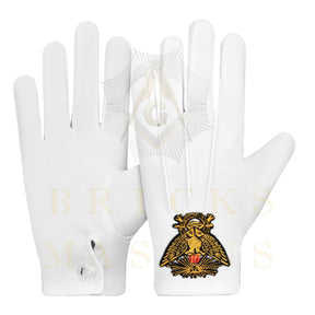 33rd Degree Scottish Rite Gloves - White Cotton Wings Up