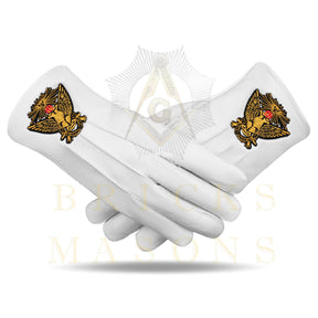 33rd Degree Scottish Rite Gloves -  White Leather Eagle Wings Up Patch