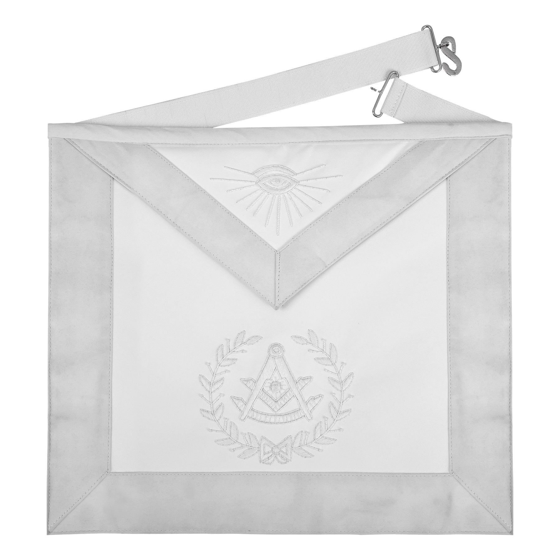 Grand Past Master Blue Lodge California Regulation Apron - White Velvet Hand Threaded Silk - Bricks Masons