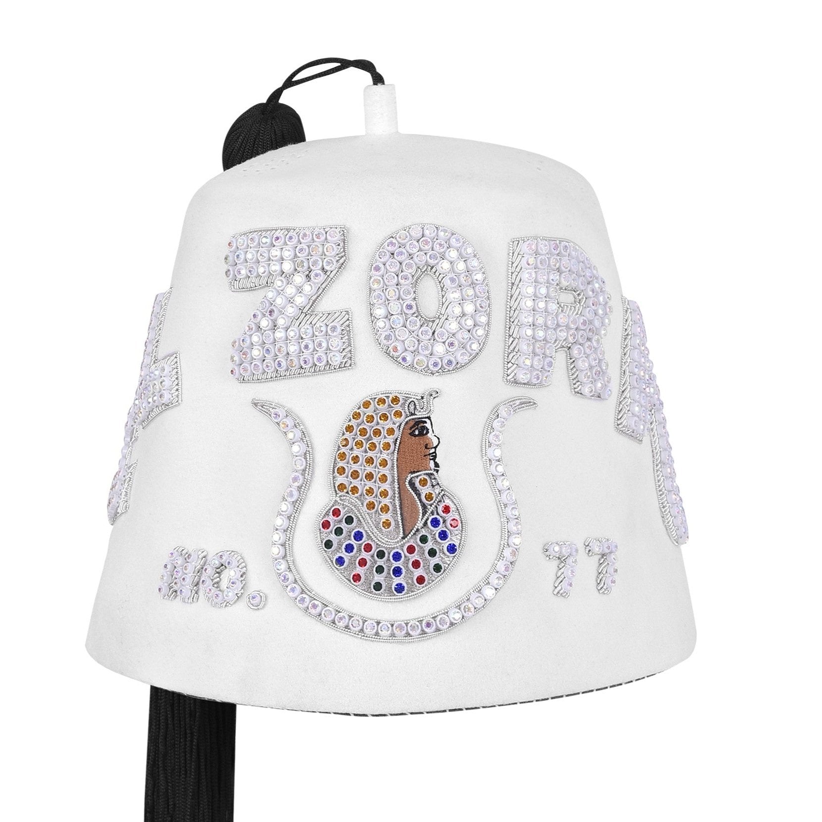 Chapeau DOI PHA Fez - Broderie blanche pure avec strass (3 rangées comme sur la photo)