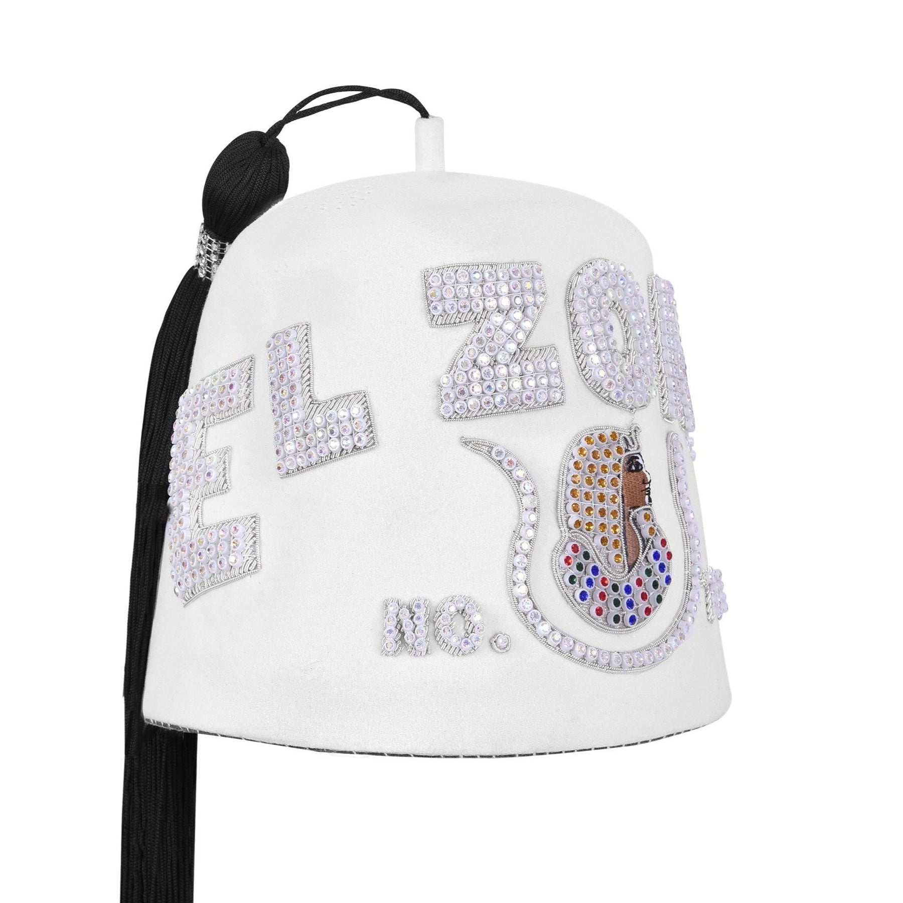 Chapeau DOI PHA Fez - Broderie blanche pure avec strass (3 rangées comme sur la photo)