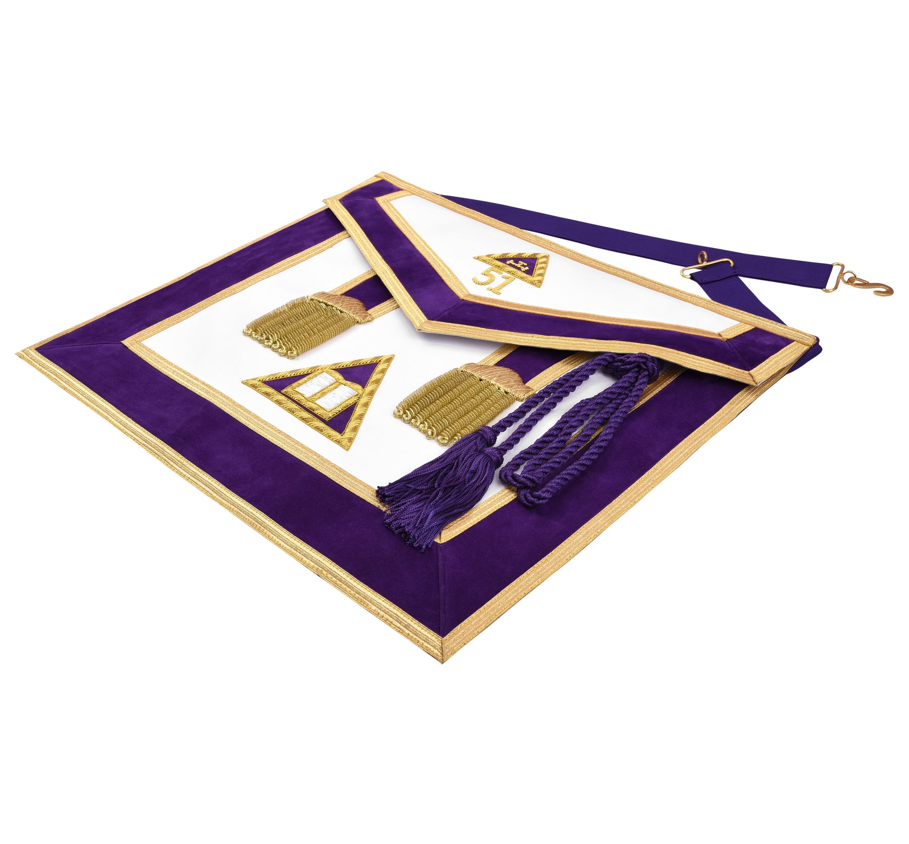 Chaplain Royal Arch Chapter Officer Apron - Purple Velvet with Bullion Hand Embroidery - Bricks Masons