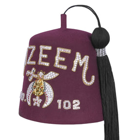 Chapeau Shriners Fez - Lettres strass en laine bordeaux