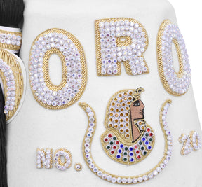 DOI Fez Hat - Pure White & Gold With Rhinestones (3 Rows as pictured) - Bricks Masons