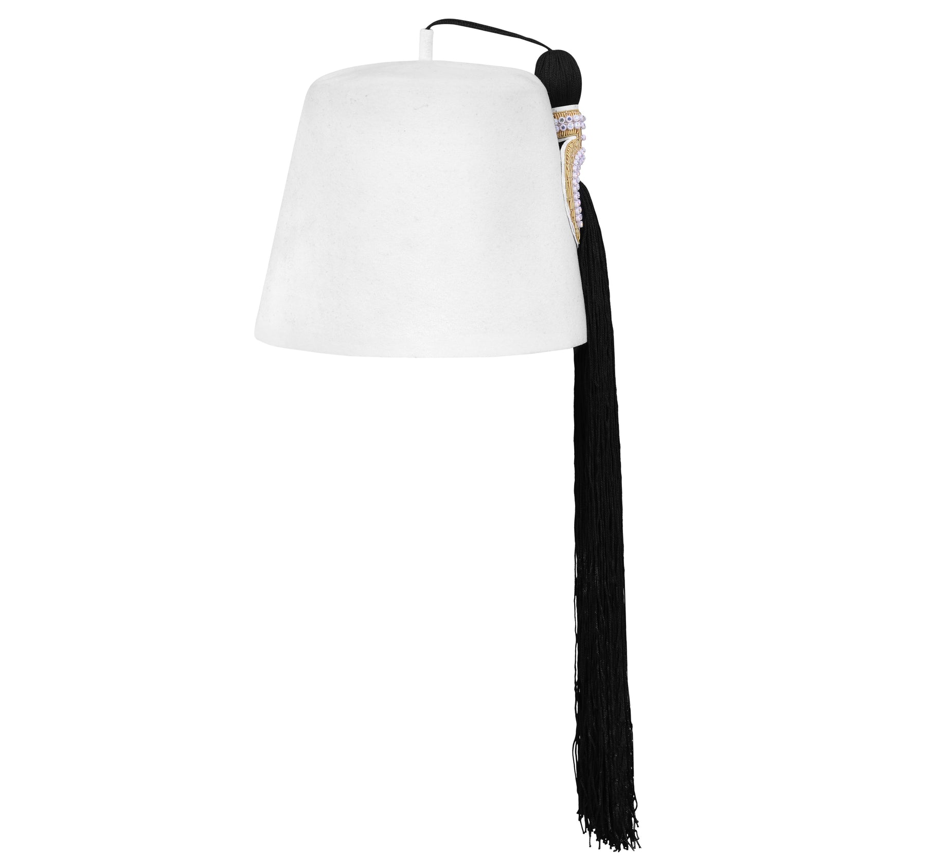 DOI Fez Hat - Pure White & Gold With Rhinestones (3 Rows as pictured) - Bricks Masons