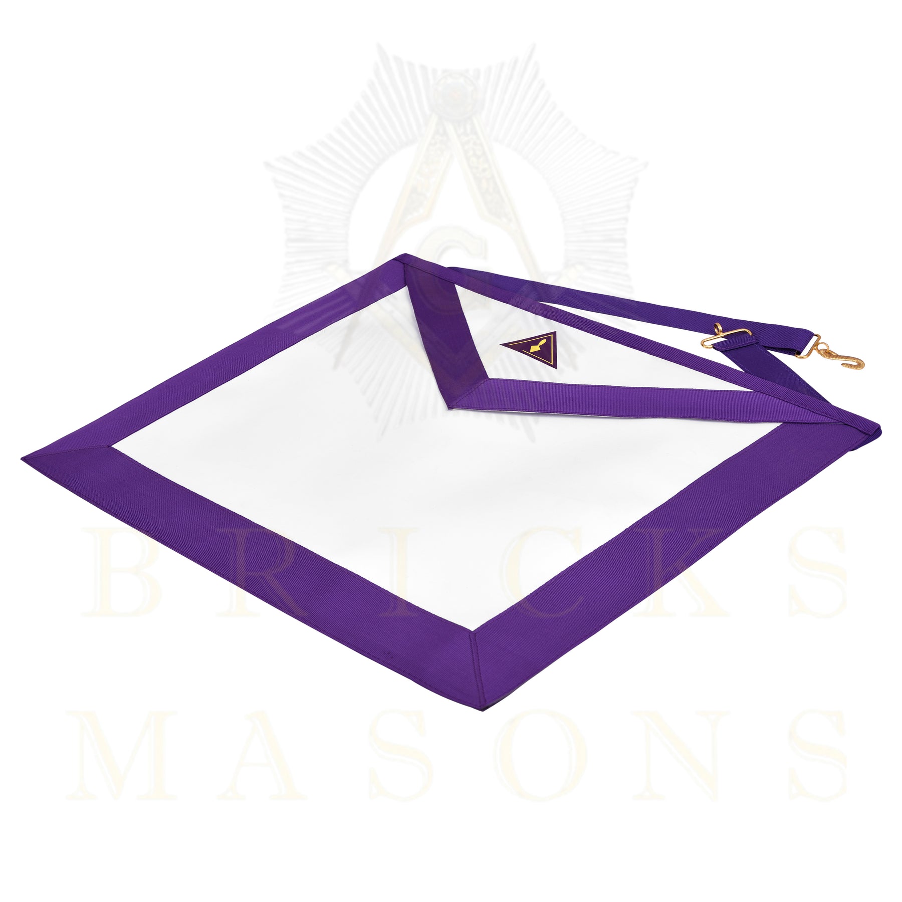 Past Illustrious Master Council Apron - Purple Ribbon Machine Embroidery - Bricks Masons
