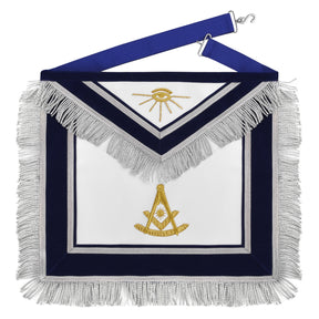 Past Master Blue Lodge California Regulation Apron - Hand Embroidery Gold Bullion With Silver Braid Fringe