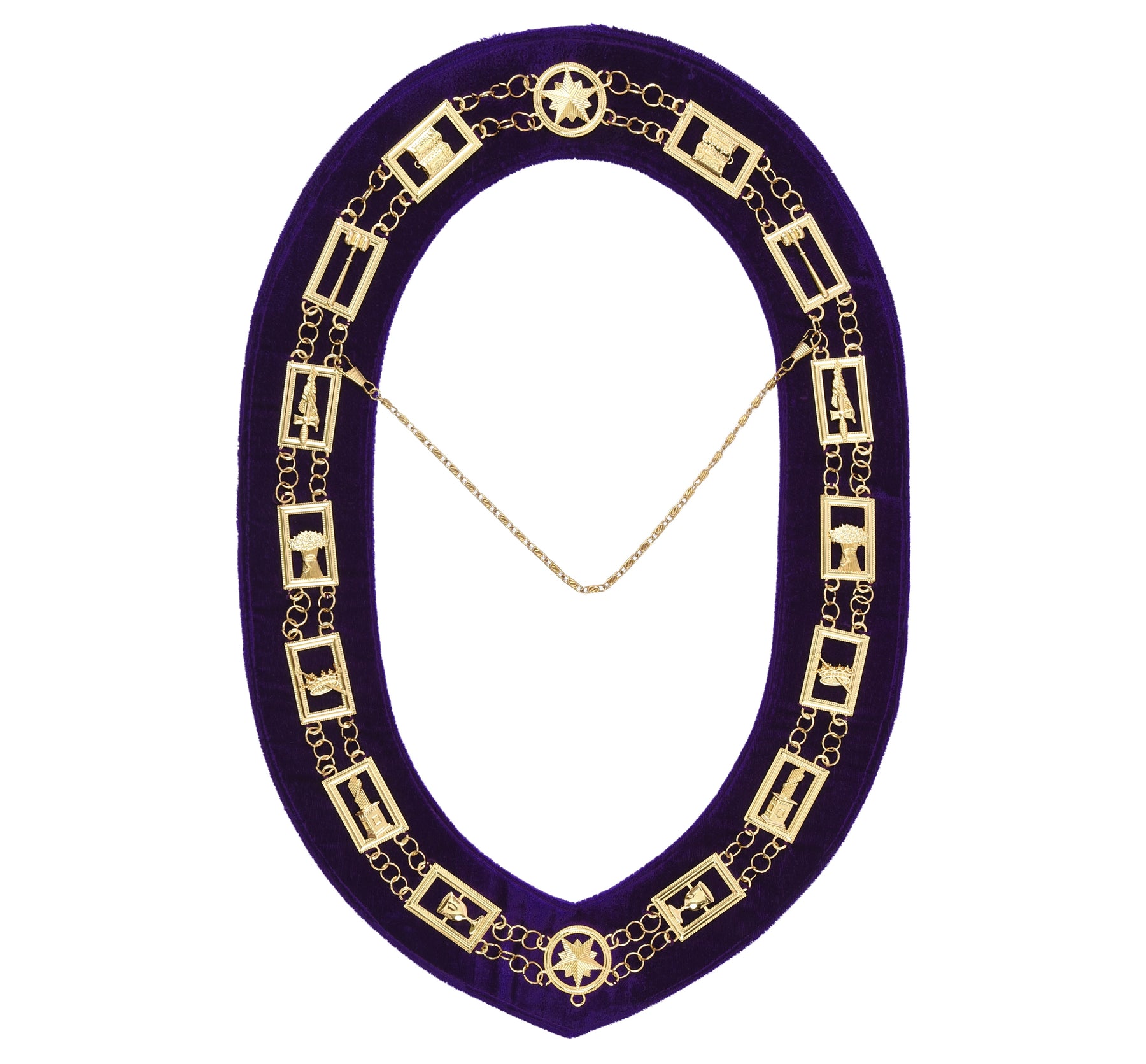 OES Chain Collar - Gold Plated with Rhinestones on Purple Velvet