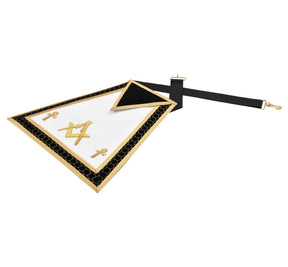 Master Mason Blue Lodge Apron - S&C with Ankh Cross Hand Embroidery Gold Bullion - Bricks Masons
