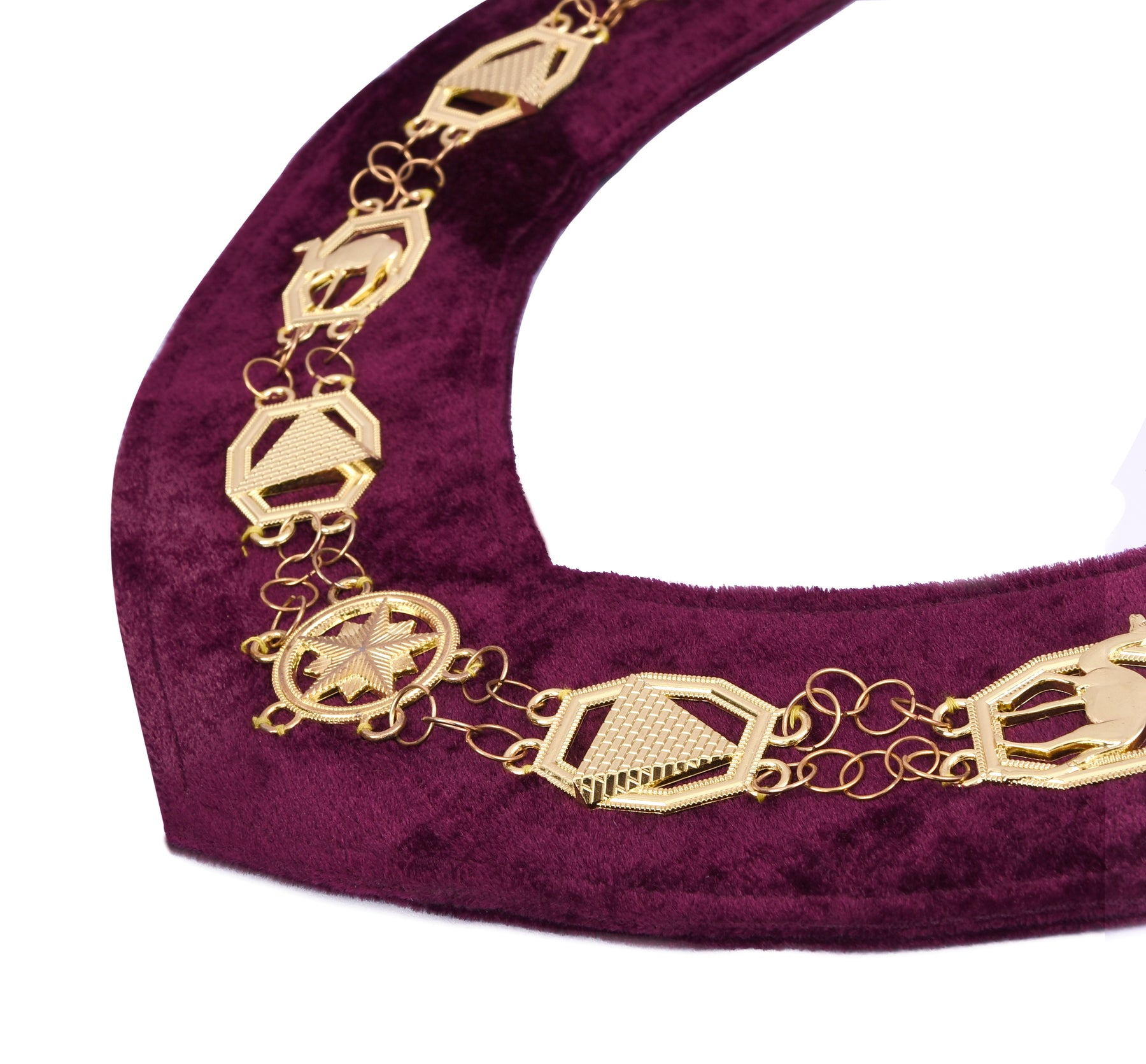 Dramatic Order Knight of Omar Chain Collar - Gold Plated With Burgundy Velvet