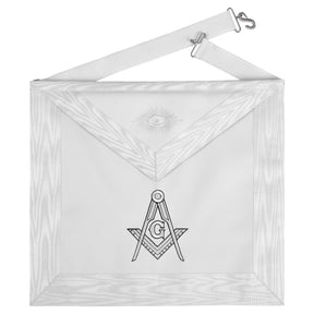 Master Mason Blue Lodge Apron - White Ribbon & Hand Threaded Silk