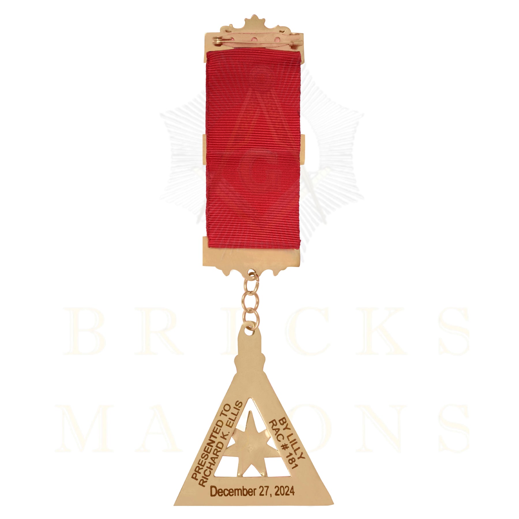 Past High Priest Royal Arch Chapter Breast Jewel - Gold Plated Star With Ribbon