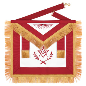 Master Mason Blue Lodge Apron - Red Ribbon Golden Bullion With Wreath & Fringe