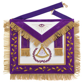 Grand Master Blue Lodge Apron - Purple Velvet Gold Bullion With Golden Braid Fringe