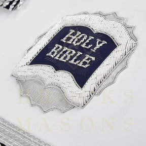 Chaplain Blue Lodge Officer Apron - Dark Blue With Silver Hand Embroidery Bullion - Bricks Masons
