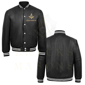 Master Mason Blue Lodge Jacket - Black Leather With Customizable Gold Embroidery