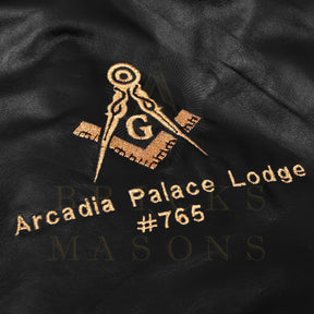 Master Mason Blue Lodge Jacket - Black Leather With Customizable Gold Embroidery