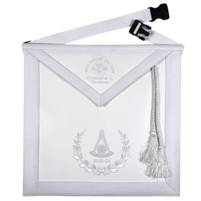 Grand Past Master Blue Lodge California Regulation Apron - White Velvet Hand Threaded Silk - Bricks Masons