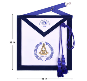 Grand Past Master Blue Lodge Apron - Customizable Blue Velvet With Machine Embroidery - Bricks Masons