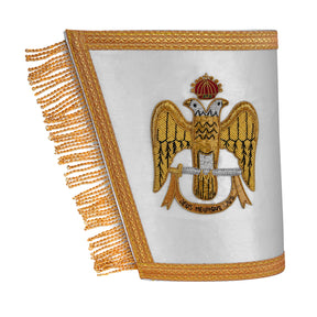 33rd Degree Scottish Rite Cuff - White Silk with Hand Embroidery Gold Bullion - Bricks Masons