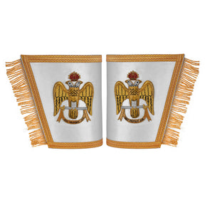 33rd Degree Scottish Rite Cuff - White Silk with Hand Embroidery Gold Bullion - Bricks Masons