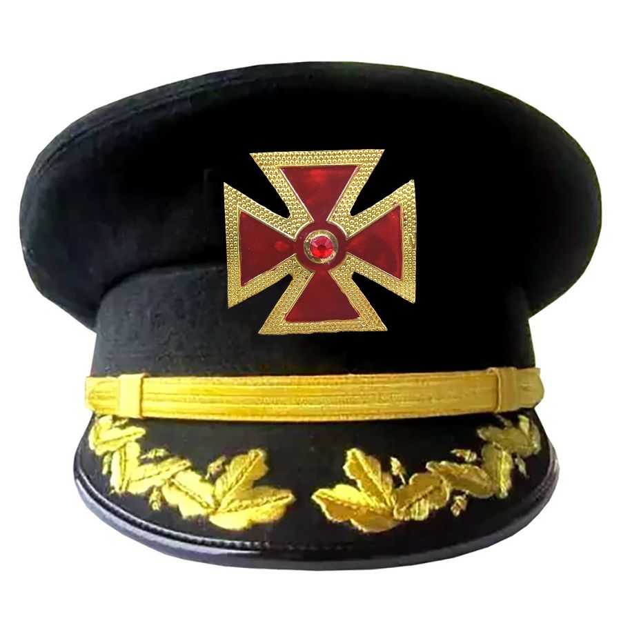 Knights Templar Commandery Fatigue Cap - Red Metal Cross With Strap & Embroidery (Gold/Silver) - Bricks Masons