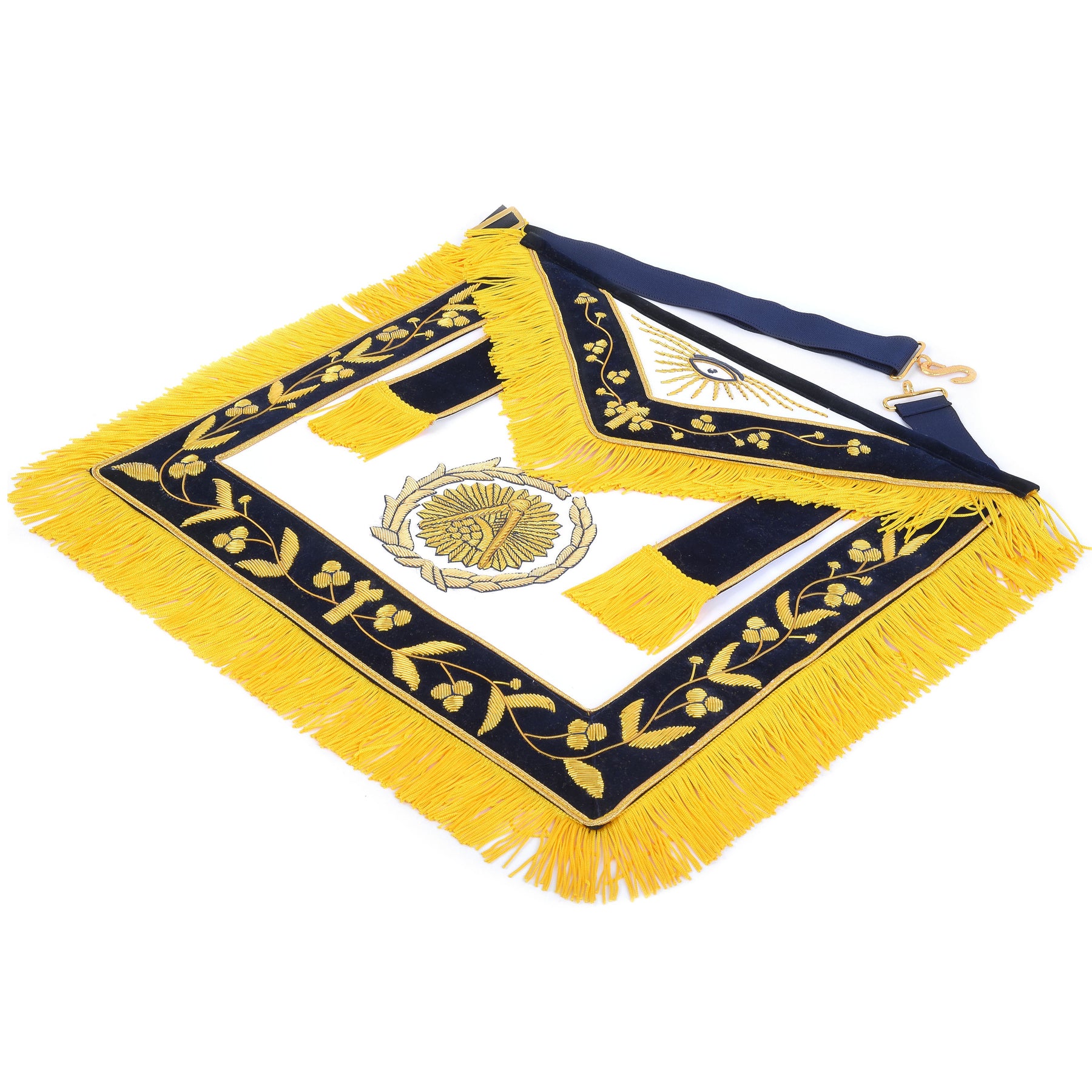 Grand Master Blue Lodge Apron - Black Velvet & Gold Emblem With Wreath - Bricks Masons