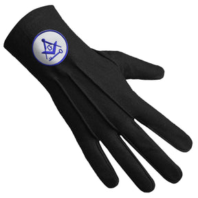 International Masons Glove - Black Cotton With Square And Compass G & Key - Bricks Masons