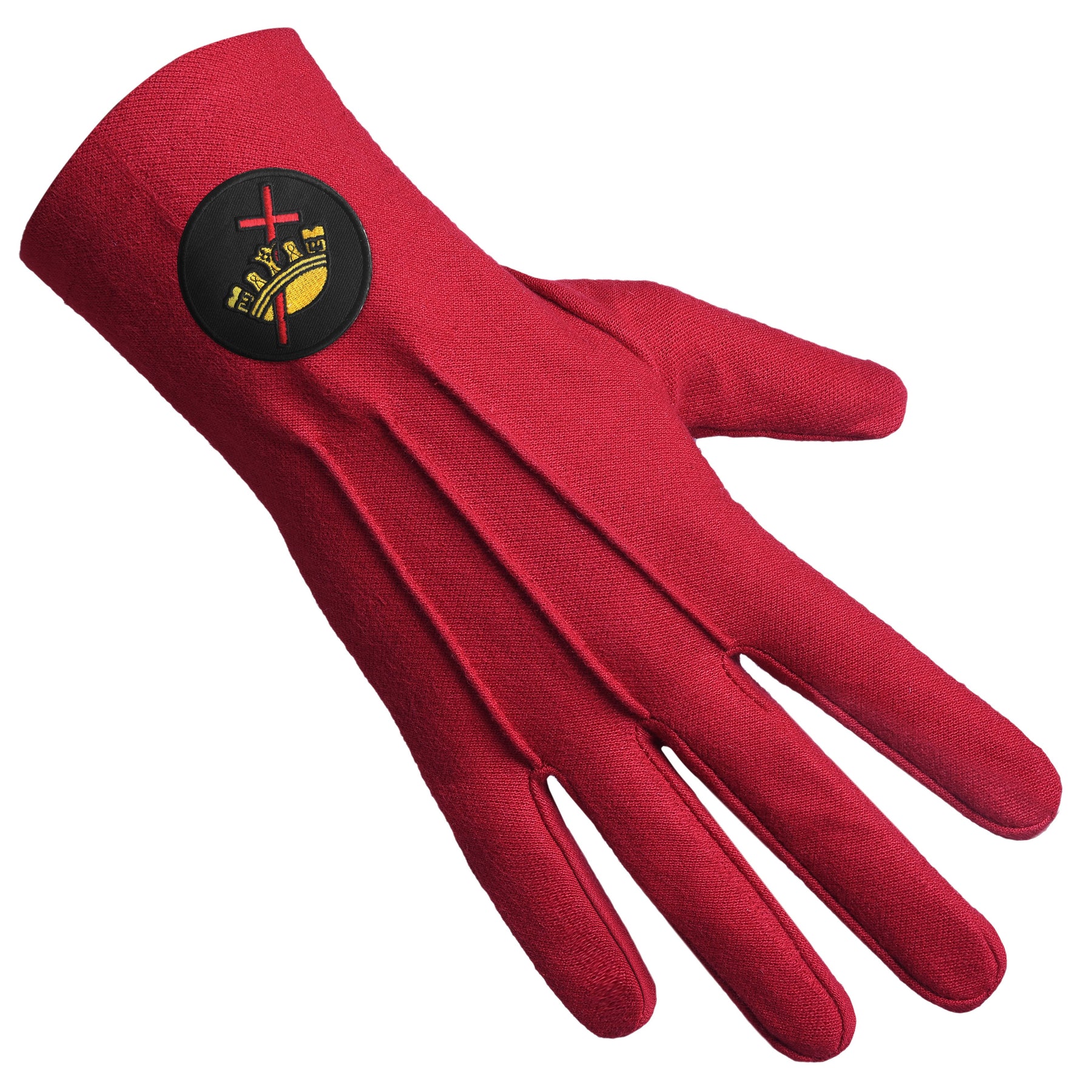 Knights Templar Commandery Glove - Red Cotton With Black Patch - Bricks Masons