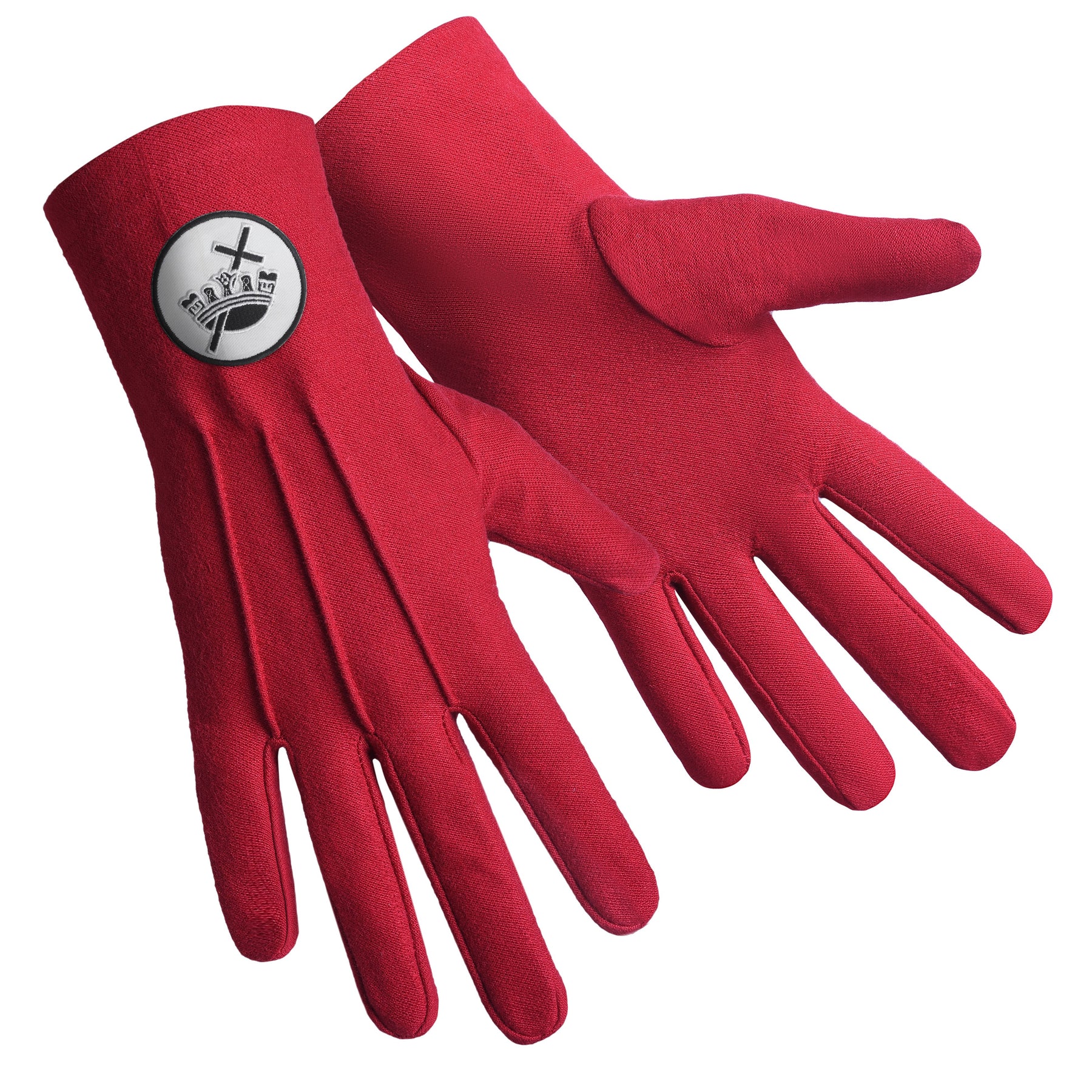 Knights Templar Commandery Glove - Red Cotton With White Patch - Bricks Masons