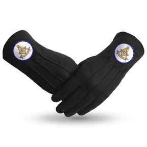 Past Master Blue Lodge California Regulation Glove - Black Cotton With Gold Emblem - Bricks Masons