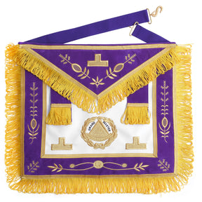 Grand Master Blue Lodge Apron - Purple With Gold Emblem With Wreath - Bricks Masons