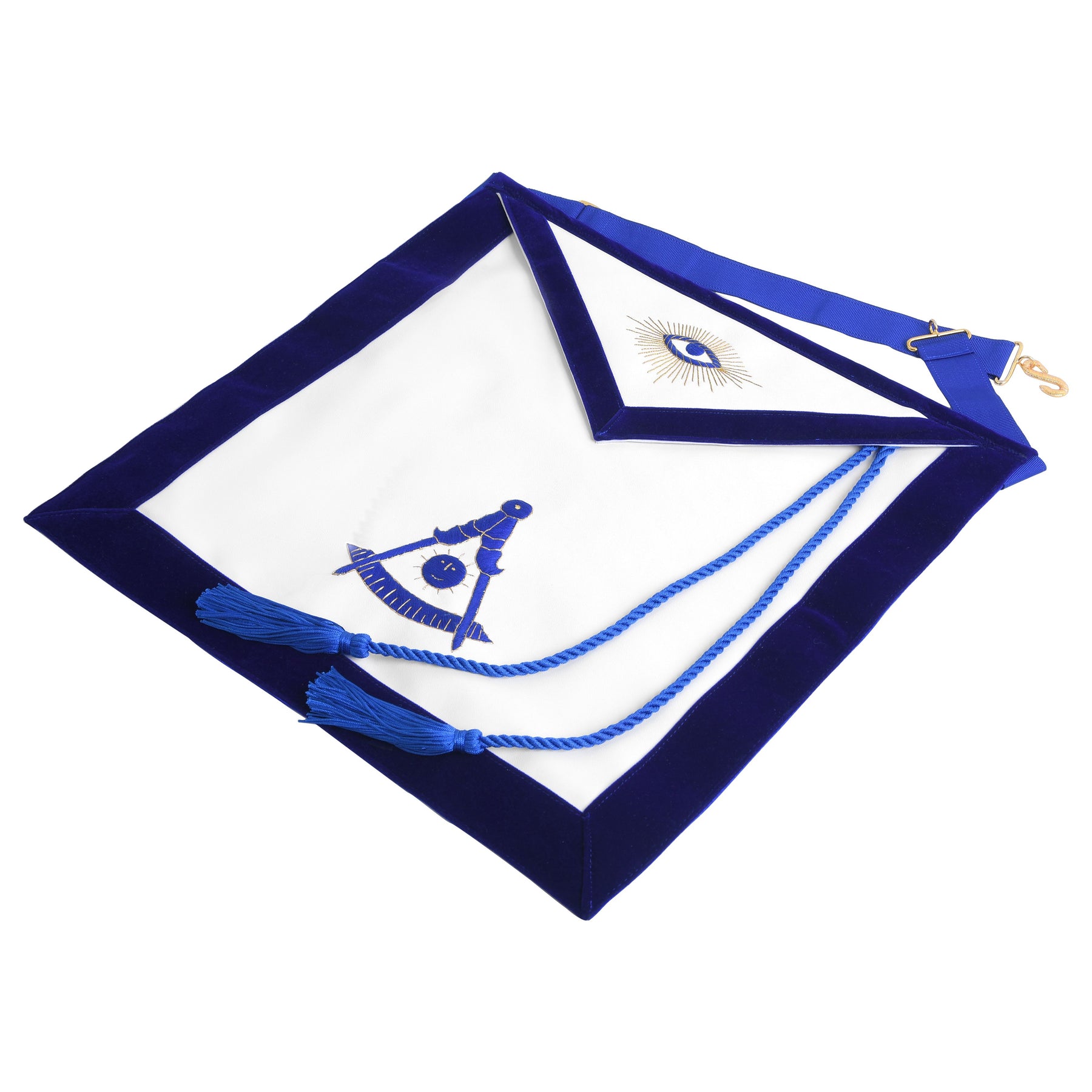 Past Master Blue Lodge California Regulation Apron - Blue Velvet With Hand Threaded Silk - Bricks Masons