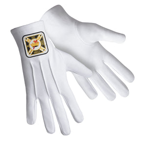 Knights Templar Commandery Glove - White Cotton With Square Patch - Bricks Masons