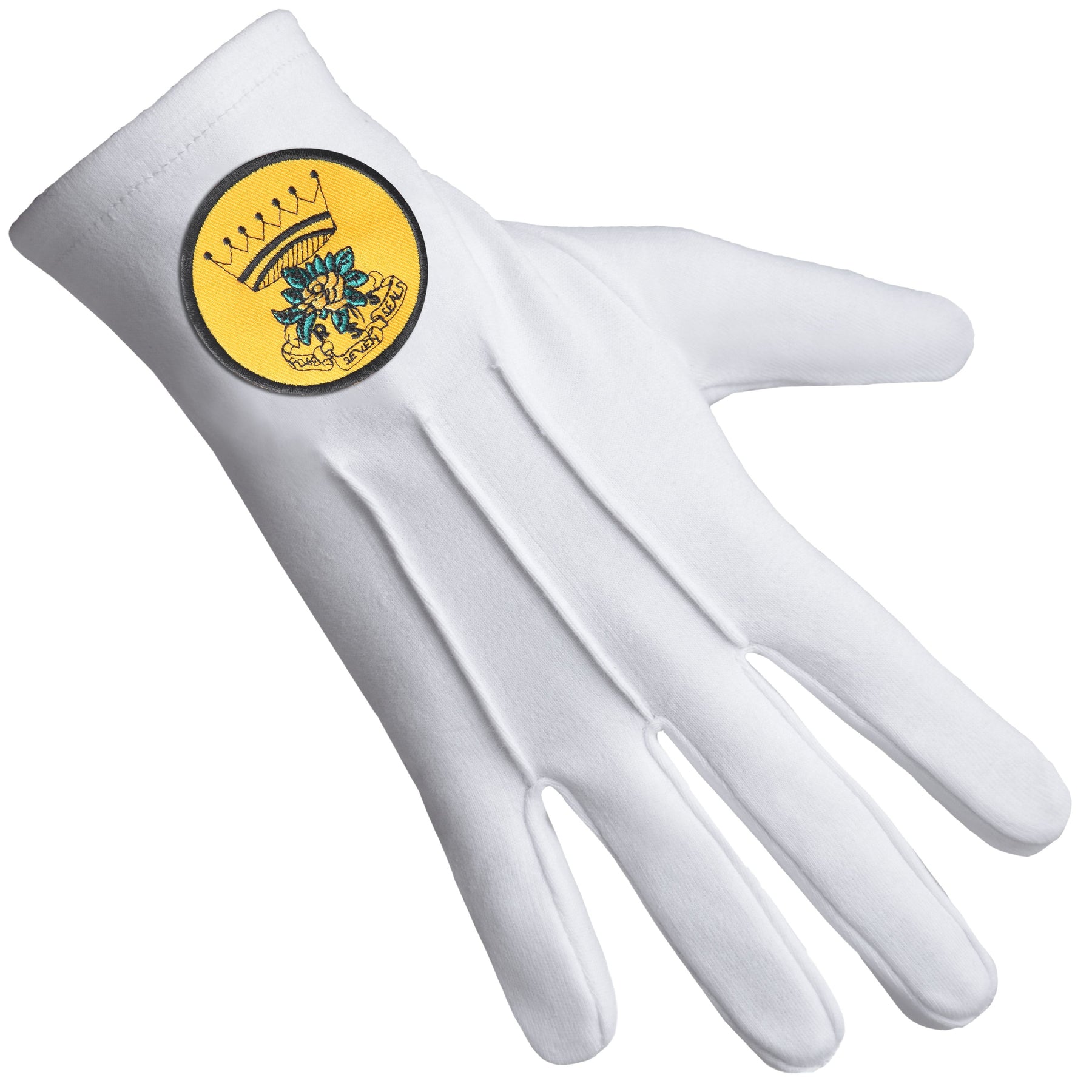 Rose of Seven Seals Glove - White Pure Cotton Yellow Round Patch - Bricks Masons
