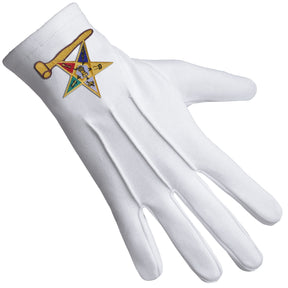 OES Glove - Pure White Cotton With Gold Gavel - Bricks Masons