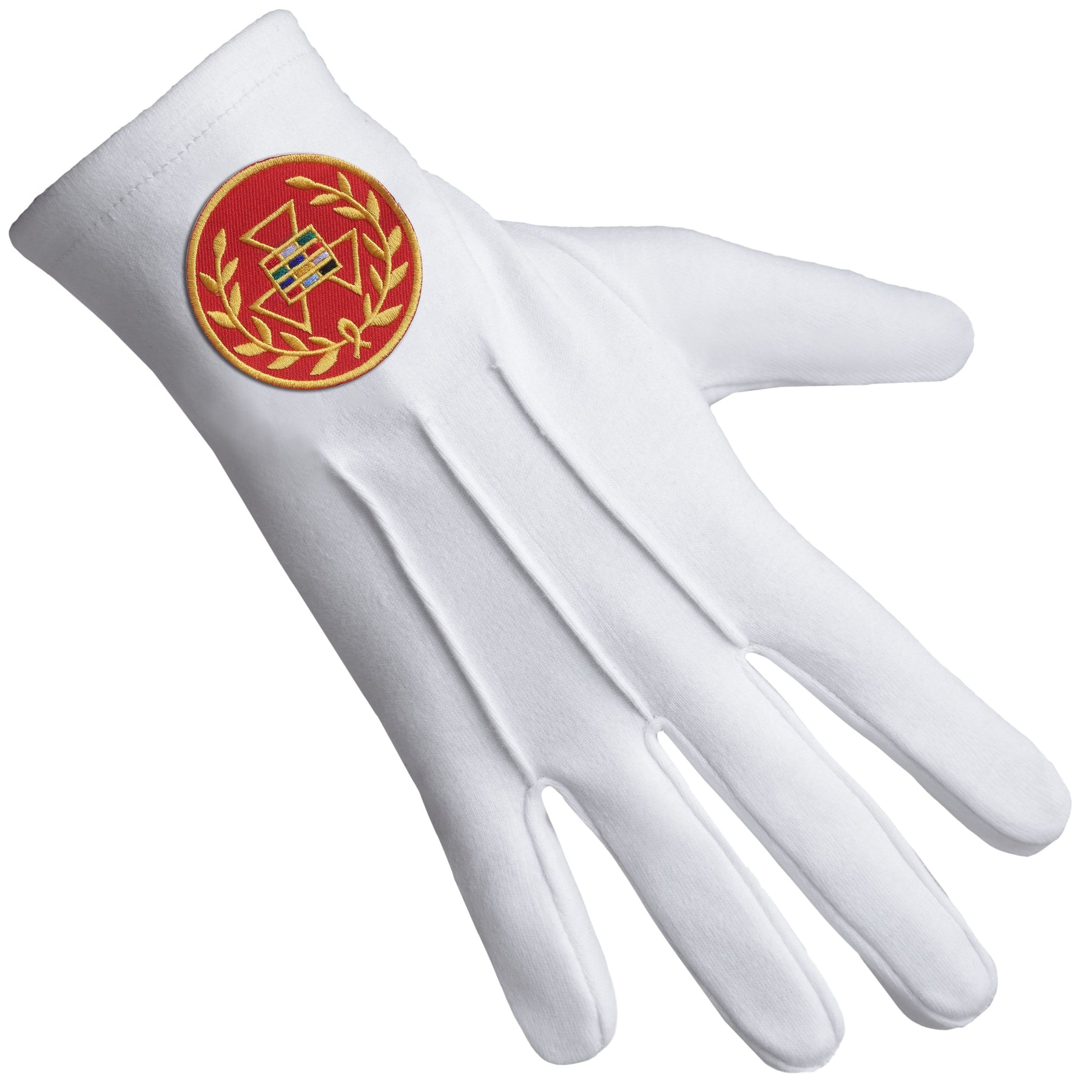 Past Grand High Priest Royal Arch Chapter Glove - Pure Cotton With Red Patch & Wreath - Bricks Masons