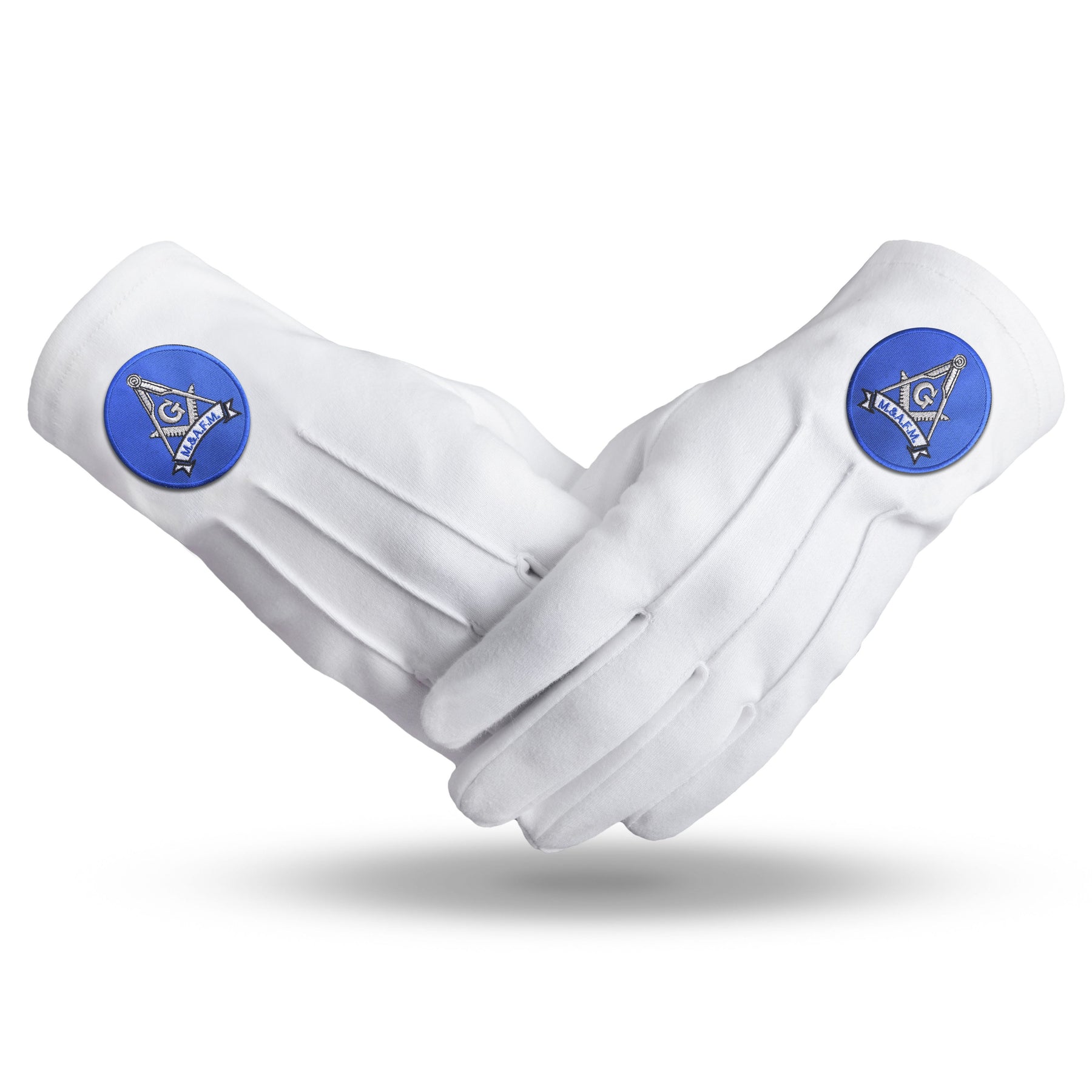 Master Mason Blue Lodge Glove - Pure Cotton With Blue Round Patch - Bricks Masons