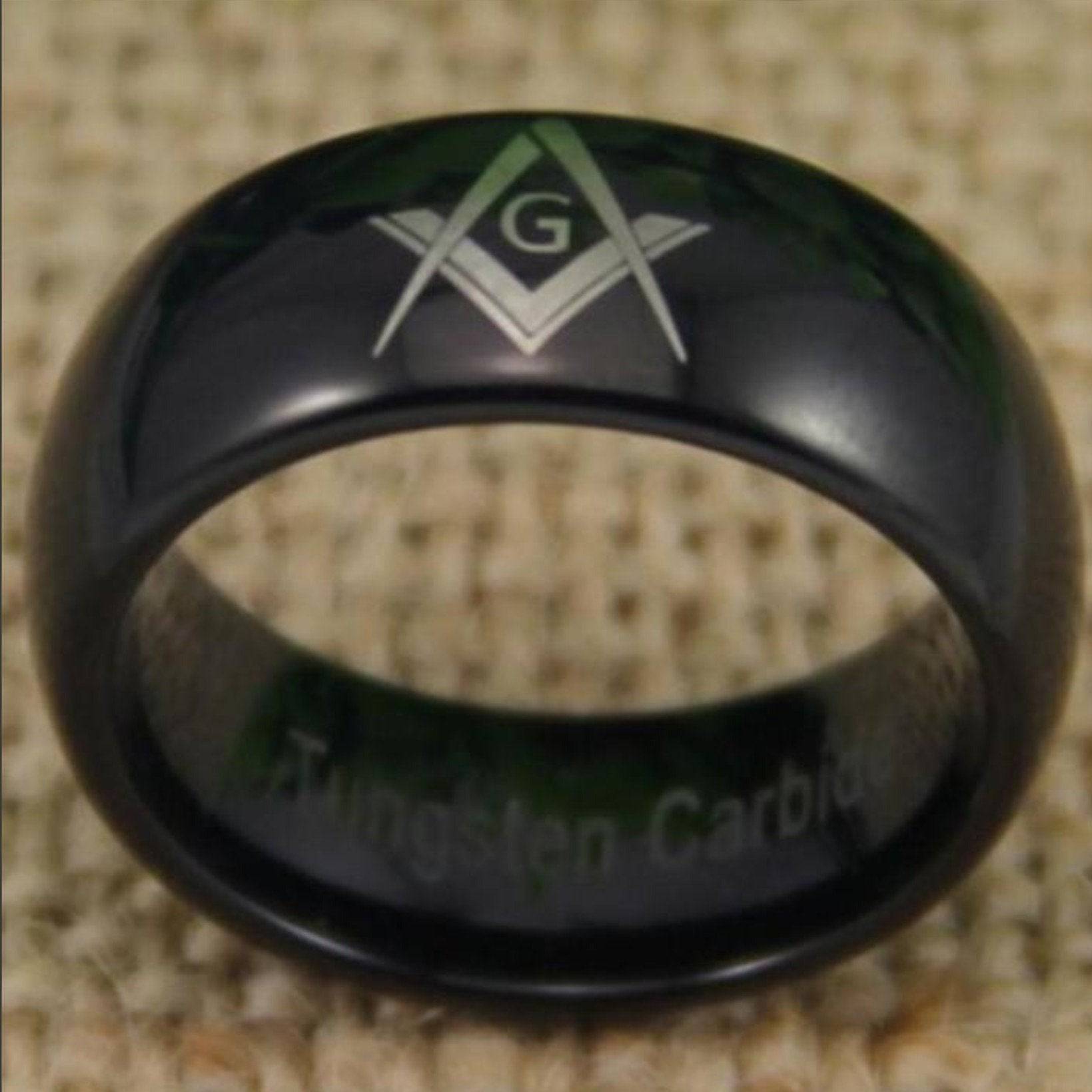 Master Mason Blue Lodge Ring - Black Dome Tungsten Personalizable