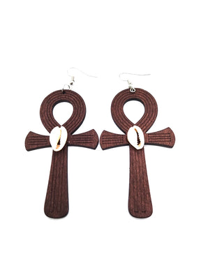 Ancient Egypt Earring -  Wooden Ankh Cross (1pair) - Bricks Masons