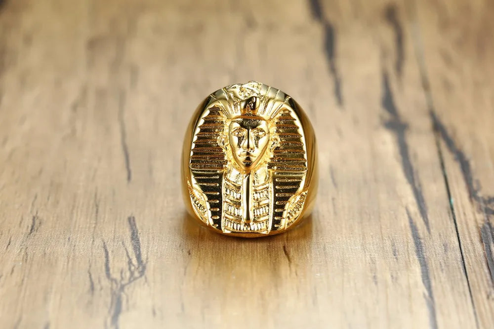 Ancient Egypt Ring - Gold Plated Pharaoh Design Stainless Steel - Bricks Masons