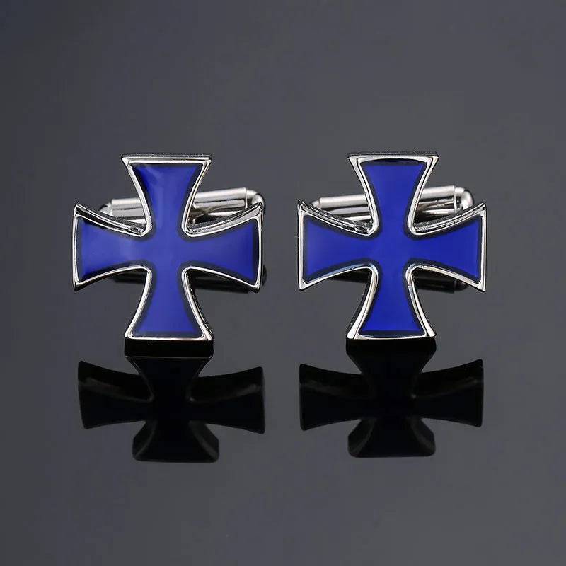 KNIGHTS TEMPLAR COMMANDERY CUFFLINK - BLUE ENAMEL CROSS