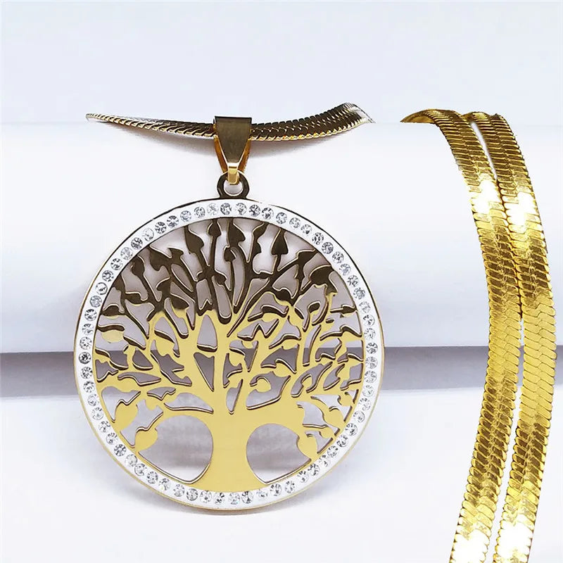 Ancient Israel Necklace - Tree of Life Stainless Steel Crystal - Bricks Masons